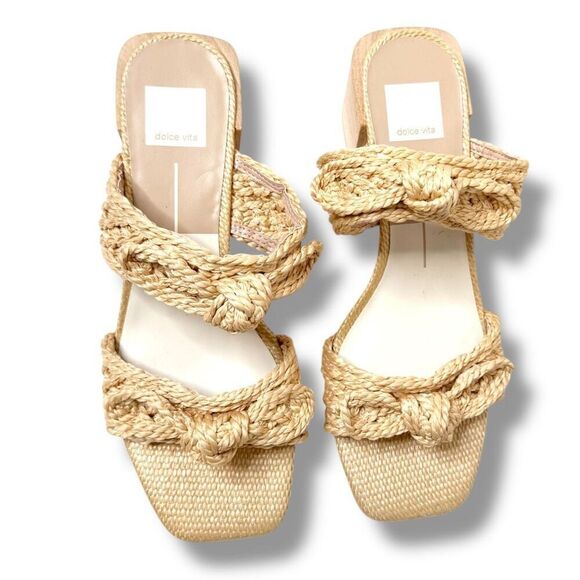Dolce Vita Women's Zemmie Natural Raffia Low Wooden Block Heel Sandals Size 9 - Picture 4 of 10